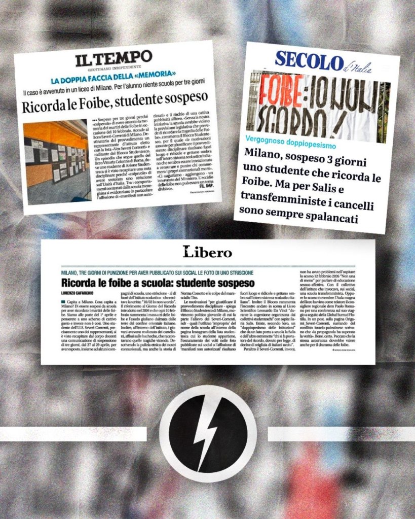 Studente milanese sospeso per aver ricordato i martiri delle&nbsp;Foibe